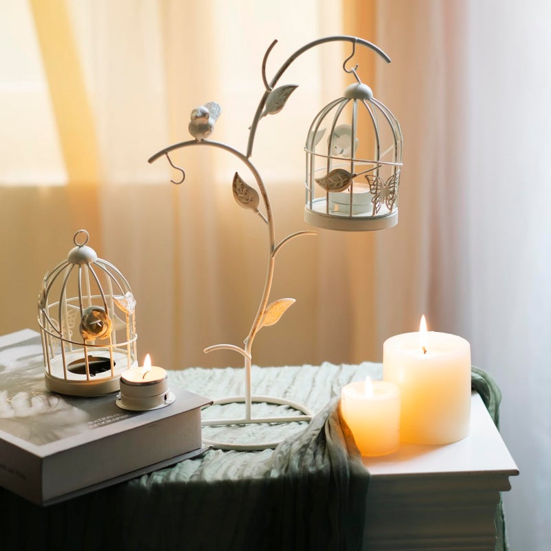 LANLONG Decorative Birdcage Candle Holders for Tealight Candles, 13.8in Tall Vintage Candle Holder, Metal Bird cage Candle Stands for Rustic Home Decor Table Wedding Christmas Centerpiece Bird Decor - Image 2